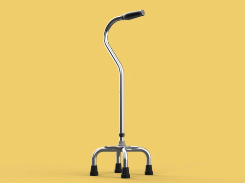 STANDARD QUADRIPOD WALKING CANE AID ELDERLY STICK POLE QUAD LEG 3D Model