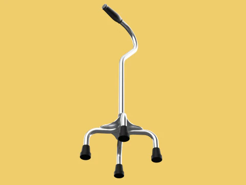 STANDARD QUADRIPOD WALKING CANE AID ELDERLY STICK POLE QUAD LEG 3D Model