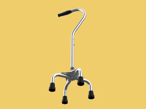 STANDARD QUADRIPOD WALKING CANE AID ELDERLY STICK POLE QUAD LEG 3D Model