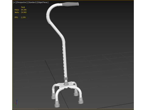 STANDARD QUADRIPOD WALKING CANE AID ELDERLY STICK POLE QUAD LEG 3D Model