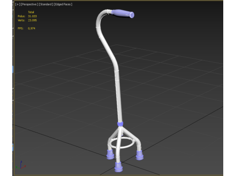 STANDARD TRIPOD WALKING CANE AID ELDERLY STICK POLE GAIT 3 LEG 3D-Modell