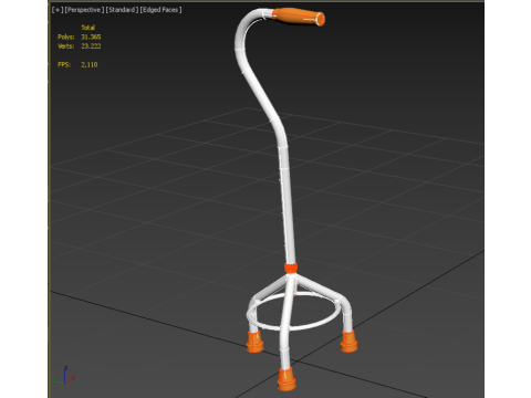 STANDARD WALKING CANE AID ELDERLY TRIPOD STICK POLE GAIT 3 LEG 3D Модель