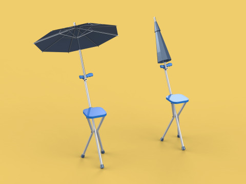 FOLDING CHAIR UMBRELLA POLE STICK CANE WALKING SEAT STOOL CANOPY 3D 模型