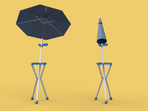 FOLDING CHAIR UMBRELLA POLE STICK CANE WALKING SEAT STOOL CANOPY Model 3D
