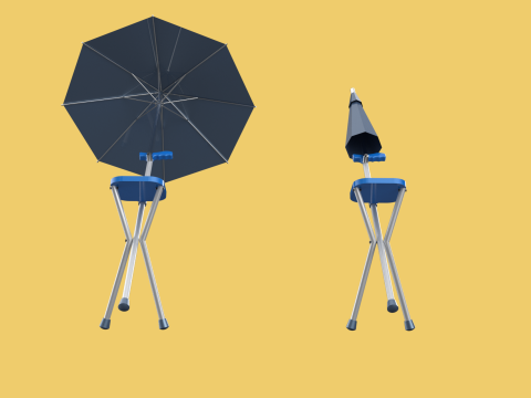 FOLDING CHAIR UMBRELLA POLE STICK CANE WALKING SEAT STOOL CANOPY Model 3D