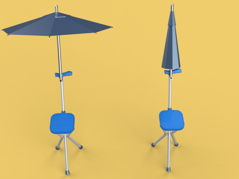 FOLDING CHAIR UMBRELLA POLE STICK CANE WALKING SEAT STOOL CANOPY Model 3D