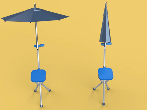 FOLDING CHAIR UMBRELLA POLE STICK CANE WALKING SEAT STOOL CANOPY 3D Model