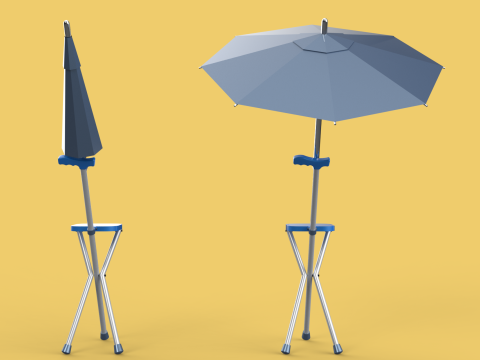 FOLDING CHAIR UMBRELLA POLE STICK CANE WALKING SEAT STOOL CANOPY Model 3D