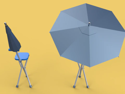 FOLDING CHAIR UMBRELLA POLE STICK CANE WALKING SEAT STOOL CANOPY 3D Model