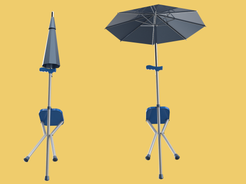 FOLDING CHAIR UMBRELLA POLE STICK CANE WALKING SEAT STOOL CANOPY Model 3D