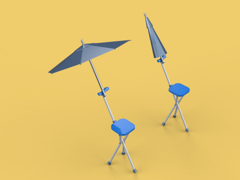 FOLDING CHAIR UMBRELLA POLE STICK CANE WALKING SEAT STOOL CANOPY Model 3D