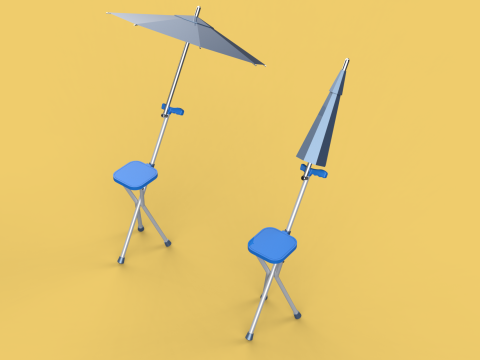 FOLDING CHAIR UMBRELLA POLE STICK CANE WALKING SEAT STOOL CANOPY Model 3D