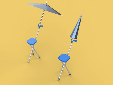 FOLDING CHAIR UMBRELLA POLE STICK CANE WALKING SEAT STOOL CANOPY 3D Model