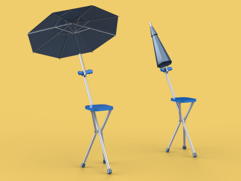 FOLDING CHAIR UMBRELLA POLE STICK CANE WALKING SEAT STOOL CANOPY Model 3D