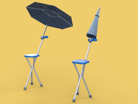 FOLDING CHAIR UMBRELLA POLE STICK CANE WALKING SEAT STOOL CANOPY Model 3D