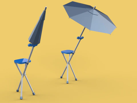 FOLDING CHAIR UMBRELLA POLE STICK CANE WALKING SEAT STOOL CANOPY 3D Model
