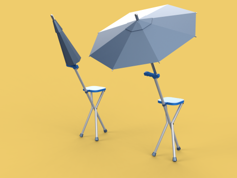 FOLDING CHAIR UMBRELLA POLE STICK CANE WALKING SEAT STOOL CANOPY Model 3D