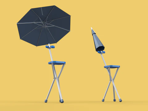 FOLDING CHAIR UMBRELLA POLE STICK CANE WALKING SEAT STOOL CANOPY 3D Model