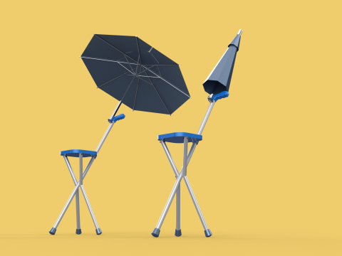 FOLDING CHAIR UMBRELLA POLE STICK CANE WALKING SEAT STOOL CANOPY Model 3D