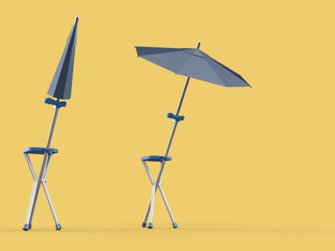 FOLDING CHAIR UMBRELLA POLE STICK CANE WALKING SEAT STOOL CANOPY Model 3D