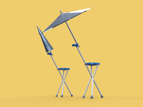 FOLDING CHAIR UMBRELLA POLE STICK CANE WALKING SEAT STOOL CANOPY Model 3D