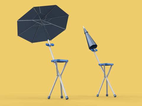 FOLDING CHAIR UMBRELLA POLE STICK CANE WALKING SEAT STOOL CANOPY Model 3D