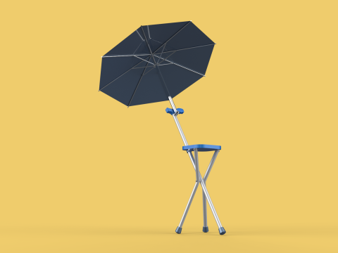 FOLDING CHAIR UMBRELLA POLE STICK CANE WALKING SEAT STOOL CANOPY Model 3D