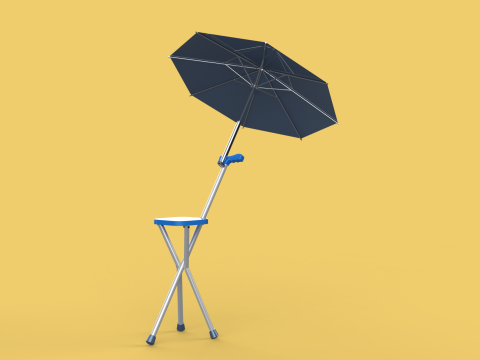FOLDING CHAIR UMBRELLA POLE STICK CANE WALKING SEAT STOOL CANOPY Model 3D
