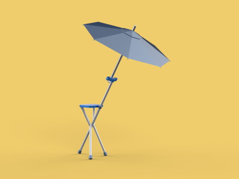 FOLDING CHAIR UMBRELLA POLE STICK CANE WALKING SEAT STOOL CANOPY Model 3D
