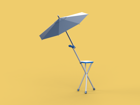 FOLDING CHAIR UMBRELLA POLE STICK CANE WALKING SEAT STOOL CANOPY Model 3D