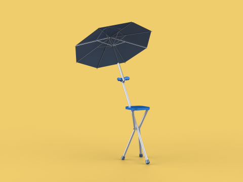 FOLDING CHAIR UMBRELLA POLE STICK CANE WALKING SEAT STOOL CANOPY Model 3D