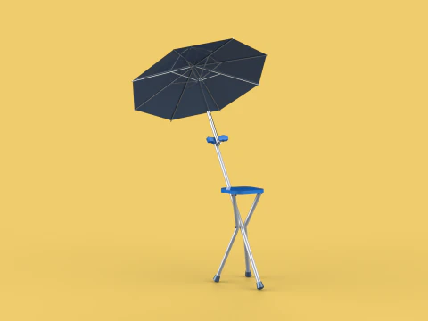 FOLDING CHAIR UMBRELLA POLE STICK CANE WALKING SEAT STOOL CANOPY 3D Model