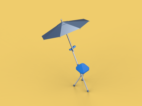 FOLDING CHAIR UMBRELLA POLE STICK CANE WALKING SEAT STOOL CANOPY Model 3D