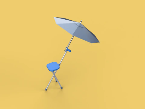 FOLDING CHAIR UMBRELLA POLE STICK CANE WALKING SEAT STOOL CANOPY 3D Model