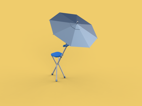 FOLDING CHAIR UMBRELLA POLE STICK CANE WALKING SEAT STOOL CANOPY Model 3D