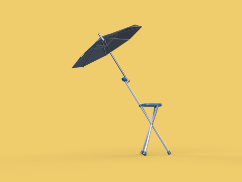 FOLDING CHAIR UMBRELLA POLE STICK CANE WALKING SEAT STOOL CANOPY Model 3D