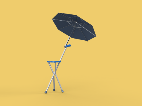FOLDING CHAIR UMBRELLA POLE STICK CANE WALKING SEAT STOOL CANOPY Model 3D