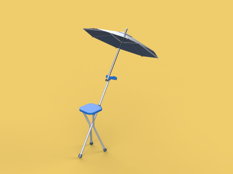 FOLDING CHAIR UMBRELLA POLE STICK CANE WALKING SEAT STOOL CANOPY Model 3D