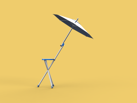 FOLDING CHAIR UMBRELLA POLE STICK CANE WALKING SEAT STOOL CANOPY Model 3D