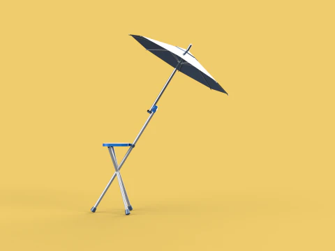 FOLDING CHAIR UMBRELLA POLE STICK CANE WALKING SEAT STOOL CANOPY 3D Model