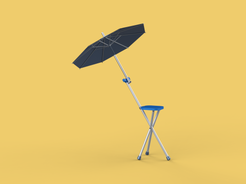 FOLDING CHAIR UMBRELLA POLE STICK CANE WALKING SEAT STOOL CANOPY Model 3D