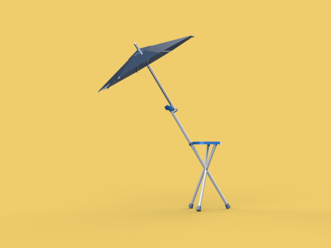 FOLDING CHAIR UMBRELLA POLE STICK CANE WALKING SEAT STOOL CANOPY Model 3D