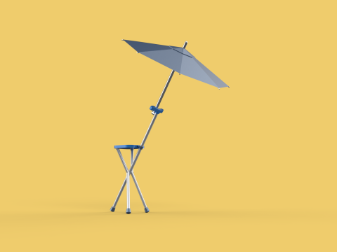 FOLDING CHAIR UMBRELLA POLE STICK CANE WALKING SEAT STOOL CANOPY Model 3D