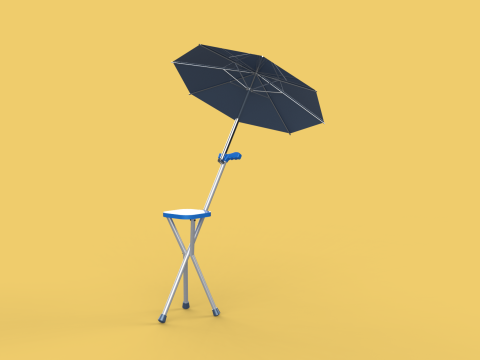 FOLDING CHAIR UMBRELLA POLE STICK CANE WALKING SEAT STOOL CANOPY Model 3D