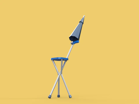 FOLDING CHAIR UMBRELLA POLE STICK CANE WALKING SEAT STOOL CANOPY 3D Model