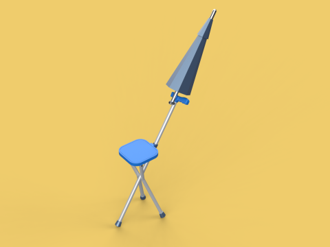 FOLDING CHAIR UMBRELLA POLE STICK CANE WALKING SEAT STOOL CANOPY Model 3D