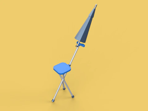FOLDING CHAIR UMBRELLA POLE STICK CANE WALKING SEAT STOOL CANOPY 3D Model