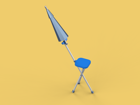 FOLDING CHAIR UMBRELLA POLE STICK CANE WALKING SEAT STOOL CANOPY Model 3D