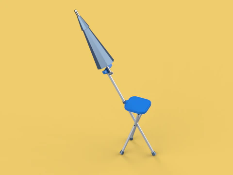 FOLDING CHAIR UMBRELLA POLE STICK CANE WALKING SEAT STOOL CANOPY 3D Model