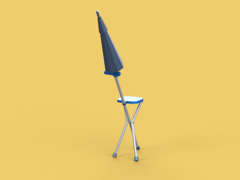 FOLDING CHAIR UMBRELLA POLE STICK CANE WALKING SEAT STOOL CANOPY Model 3D